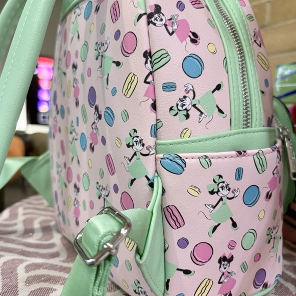 Disney Parks Loungefly Minnie Macaron Backpack+Matching Ears Set Mint Pink NWOT - Picture 15 of 15
